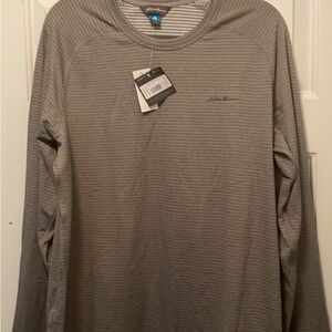 Eddie Bauer Men's Long Sleeve Gray Striped Tee